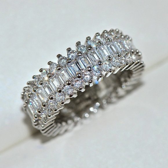Jewelry - NEW Silver Baguette & Round Diamond Eternity Ring